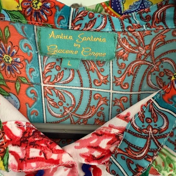 Colorful Women's Italian Antica Sartoria Art To Wear Blouse - Picture 7 of 13